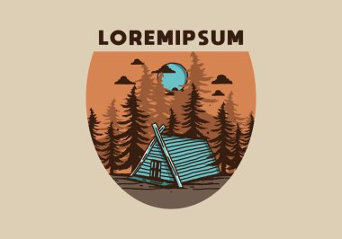 Ormandaki ahşap kulübe çizim tasarımı