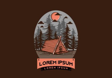 Ormandaki ahşap kulübe çizim tasarımı