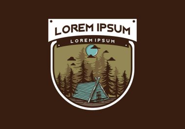 Ormandaki ahşap kulübe çizim tasarımı