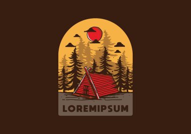 Ormandaki ahşap kulübe çizim tasarımı