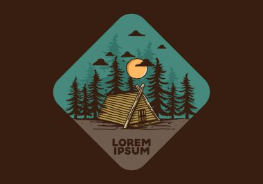 Ormandaki ahşap kulübe çizim tasarımı