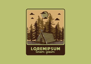 Ormandaki ahşap kulübe çizim tasarımı