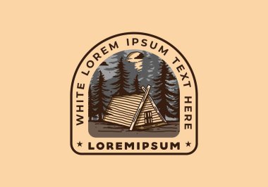 Ormandaki ahşap kulübe çizim tasarımı