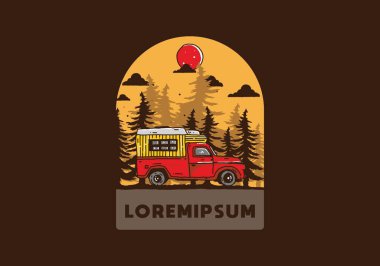 Orman illüstrasyon tasarımında ahşap kamp aracı
