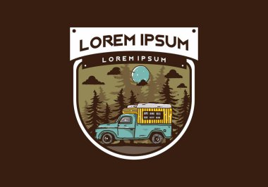 Orman illüstrasyon tasarımında ahşap kamp aracı