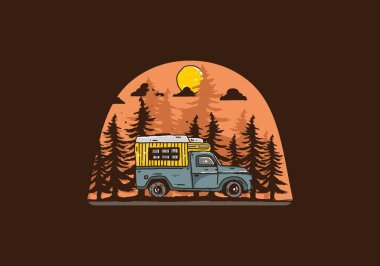 Orman illüstrasyon tasarımında ahşap kamp aracı