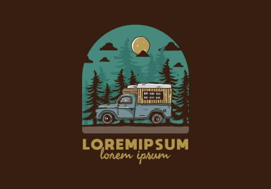 Orman illüstrasyon tasarımında ahşap kamp aracı