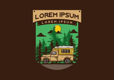 Orman illüstrasyon tasarımında ahşap kamp aracı