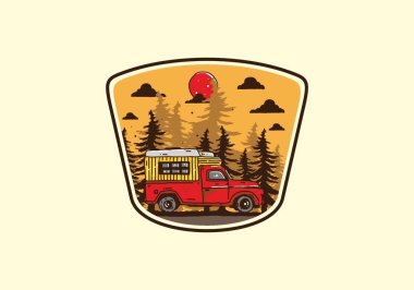 Orman illüstrasyon tasarımında ahşap kamp aracı