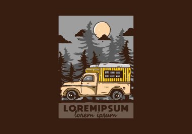 Orman illüstrasyon tasarımında ahşap kamp aracı