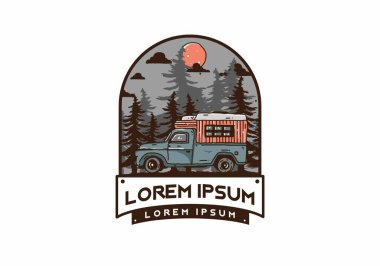 Orman illüstrasyon tasarımında ahşap kamp aracı