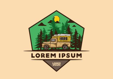 Orman illüstrasyon tasarımında ahşap kamp aracı