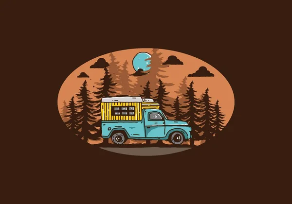 Wood Campervan Forest Illustration Design — ストックベクタ