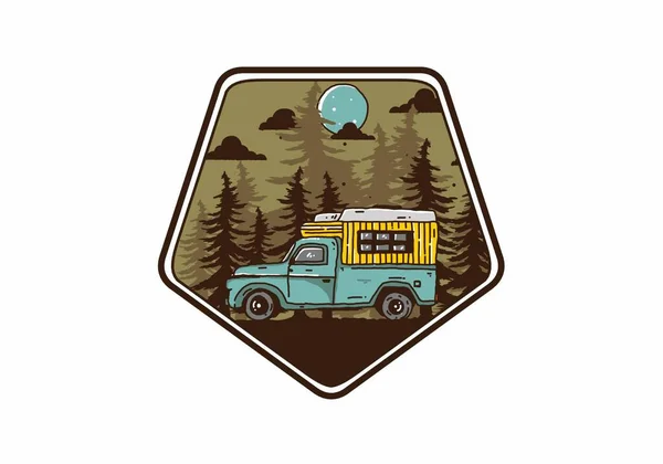 Ξύλο Campervan Στο Σχεδιασμό Εικονογράφηση Δάσος — Διανυσματικό Αρχείο
