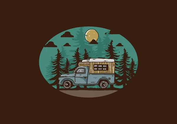 森のイラストデザインの木のCampervan — ストックベクタ