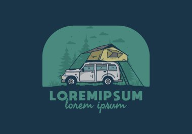 Araba illüstrasyon tasarımının çatısında kamp yapmak