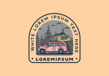 Araba illüstrasyon tasarımının çatısında kamp yapmak