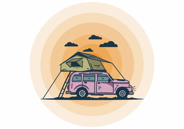 Camping Sur Toit Voiture Illustration Design — Image vectorielle