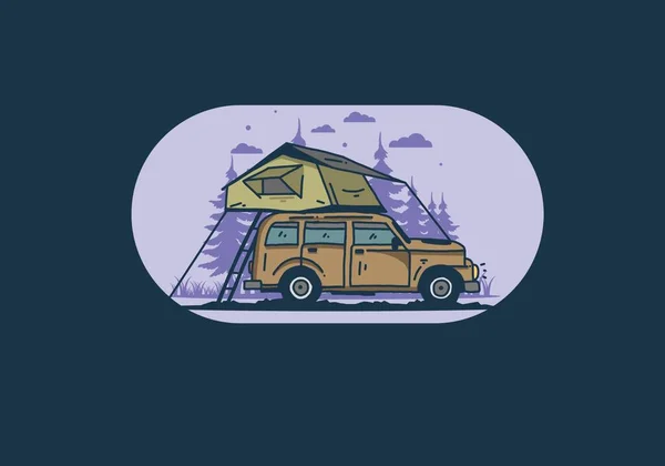 Camping Taket Bilen Illustration Design — Stock vektor
