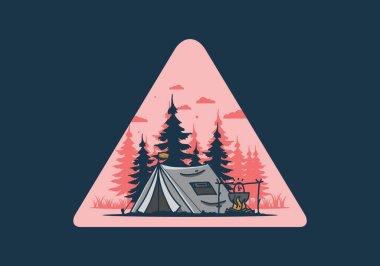 Kamp yapmak ve yemek pişirmek doğa illüstrasyon tasarımı