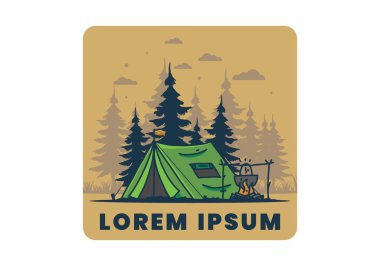 Kamp yapmak ve yemek pişirmek doğa illüstrasyon tasarımı
