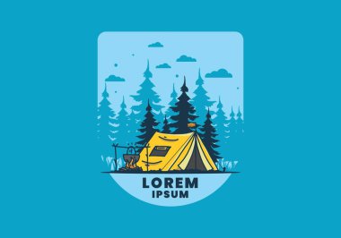 Kamp yapmak ve yemek pişirmek doğa illüstrasyon tasarımı