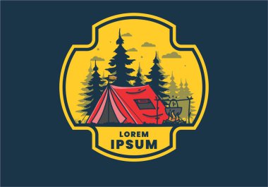 Kamp yapmak ve yemek pişirmek doğa illüstrasyon tasarımı