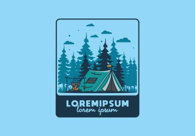 Kamp yapmak ve yemek pişirmek doğa illüstrasyon tasarımı
