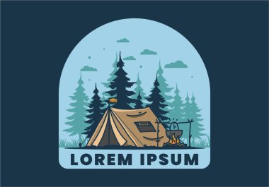 Kamp yapmak ve yemek pişirmek doğa illüstrasyon tasarımı