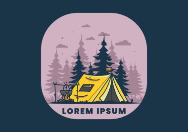 Kamp yapmak ve yemek pişirmek doğa illüstrasyon tasarımı