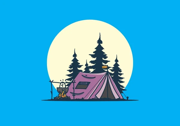 Camping Cooking Nature Illustration Design — 스톡 벡터