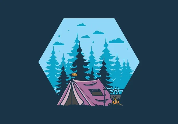 Camping Cooking Nature Illustration Design — стоковый вектор