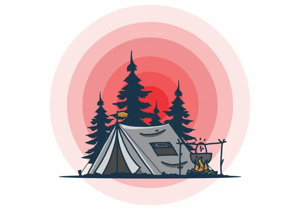 Camping Cooking Nature Illustration Design — Stock Vector