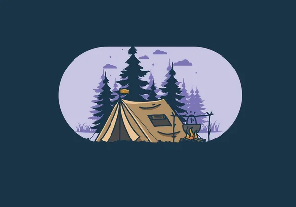 Camping Cooking Nature Illustration Design — Stockvektor