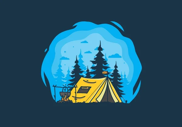 Camping Cooking Nature Illustration Design — 스톡 벡터