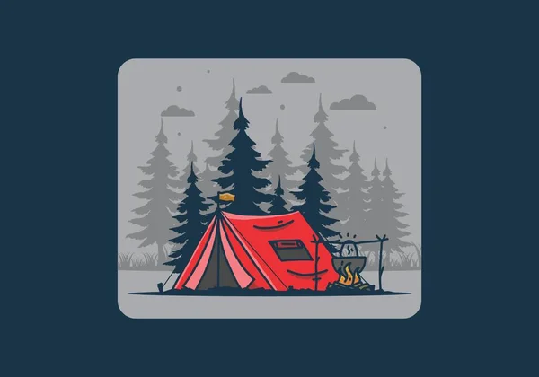 Camping Cooking Nature Illustration Design — Vetor de Stock