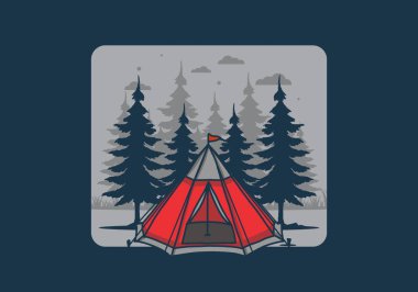 Koni çadırı ve çam ağacı çizimi tasarımı