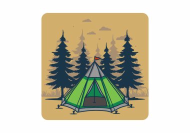 Koni çadırı ve çam ağacı çizimi tasarımı