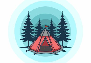 Cone tent and pine trees illustration design