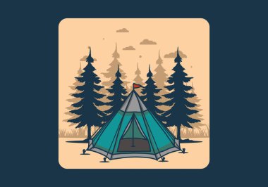 Koni çadırı ve çam ağacı çizimi tasarımı