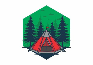 Koni çadırı ve çam ağacı çizimi tasarımı