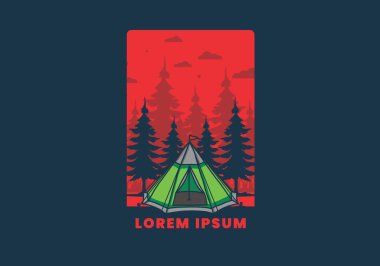 Koni çadırı ve çam ağacı çizimi tasarımı