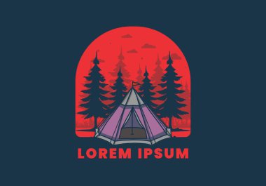 Koni çadırı ve çam ağacı çizimi tasarımı