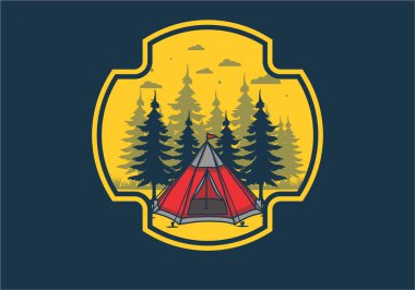 Koni çadırı ve çam ağacı çizimi tasarımı