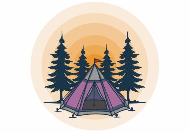 Koni çadırı ve çam ağacı çizimi tasarımı