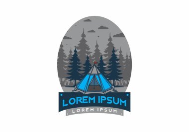 Koni çadırı ve çam ağacı çizimi tasarımı