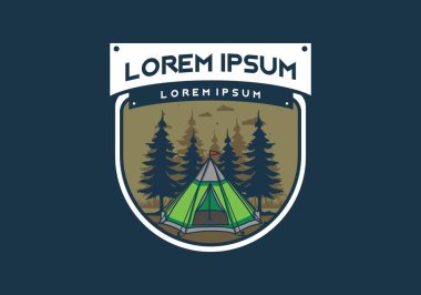 Koni çadırı ve çam ağacı çizimi tasarımı