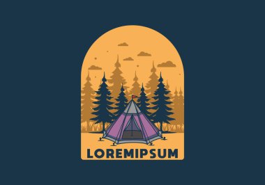 Koni çadırı ve çam ağacı çizimi tasarımı