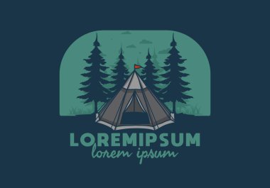 Koni çadırı ve çam ağacı çizimi tasarımı