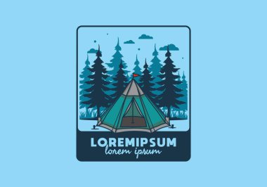 Koni çadırı ve çam ağacı çizimi tasarımı